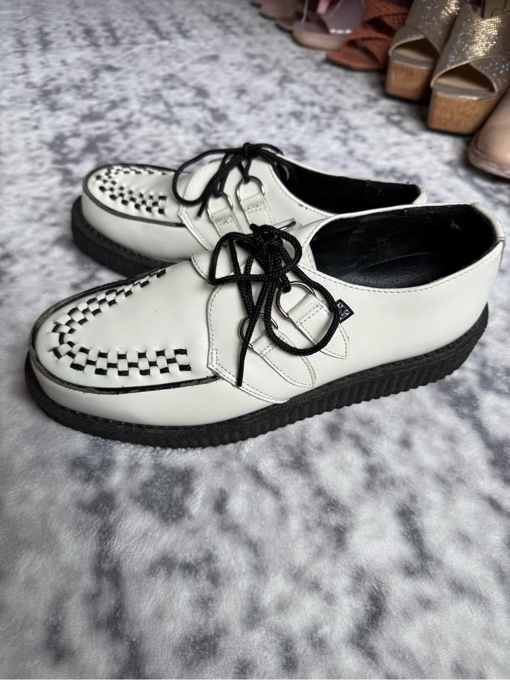 T.U.K - White Leather Viva Mondo Creeper Loafers - Men’s 9 Women’s 11